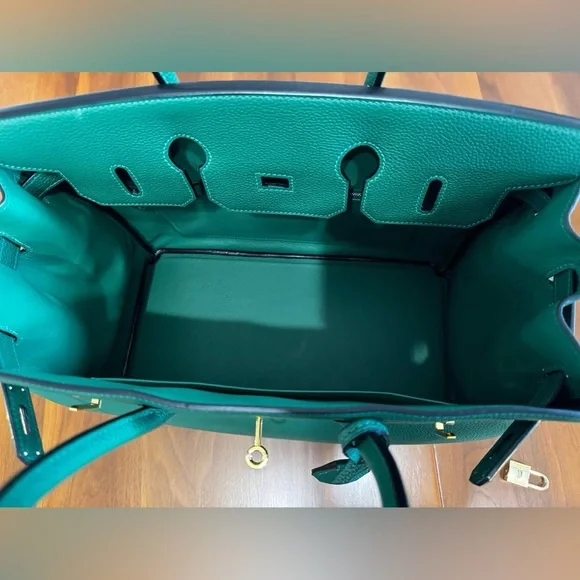 H birkin B35 custom bamboo green TOGO leather GHW gold hardware box dustbag NWOT - Picture 7 of 17